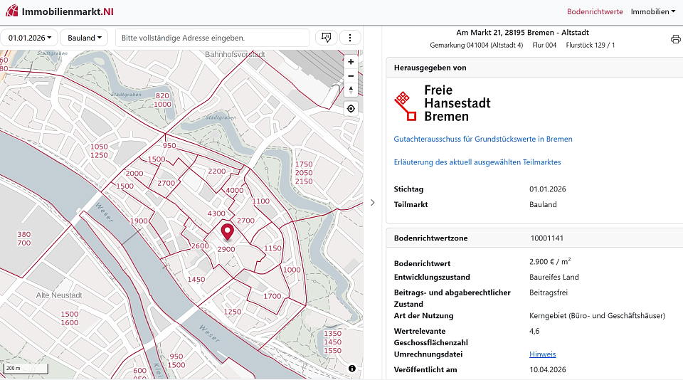 Ausschnitt Onlinesystem Bodenrichterte